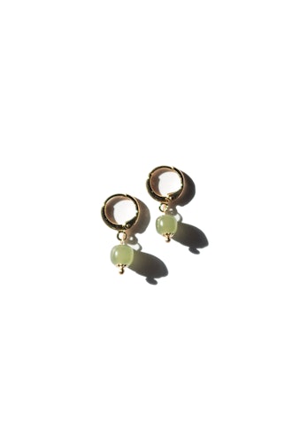 seree small hoop earrings with green nephrite beads