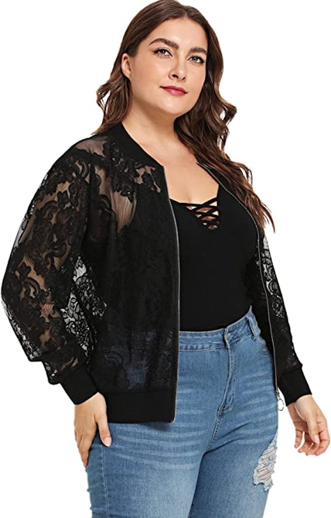 Floerns Sheer Floral Lace Jacket