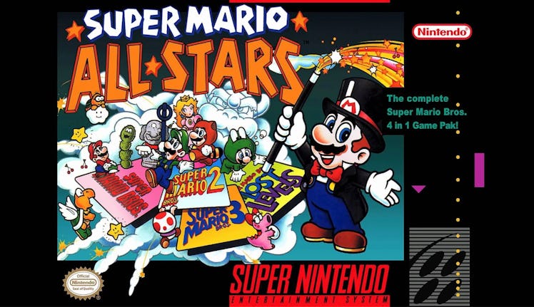Box art from the 1993 SNES game collection, Super Mario All-Stars.