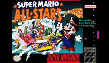 Box art from the 1993 SNES game collection, Super Mario All-Stars.