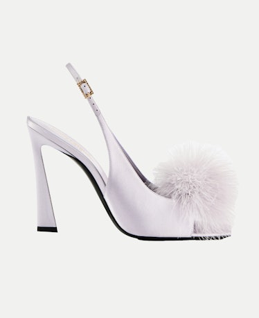   Mae Slingback Sandals In Crepe Satin With Feathers  