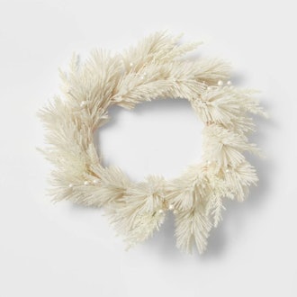 Flocked Faux Pampas Grass Artificial Christmas Wreath