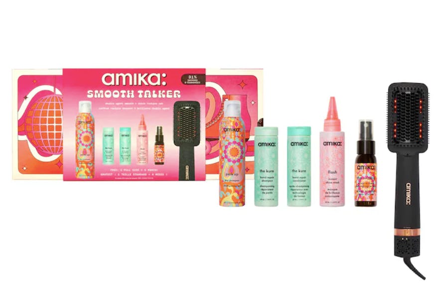 amika Smooth Talker Double Agent Straightening Blow Dry Brush Hair Set