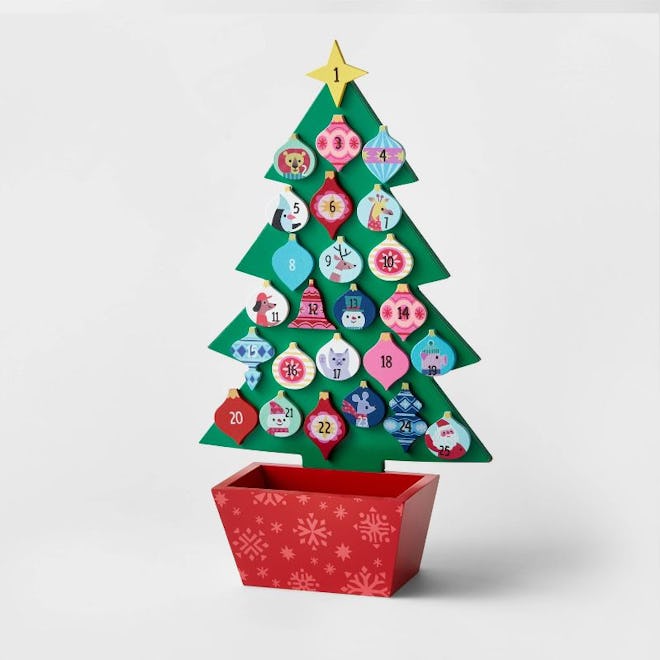 16" Wood Christmas Tree Advent Calendar