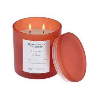 Red Lava & Citrus Scented 2-Wick Jar Candle with Glass Lid
