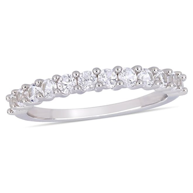 1-1/10 Carat White Sapphire Semi-Eternity Band in Sterling Silver