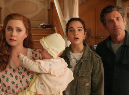 Amy Adams as Giselle, Gabriella Baldacchino as Morgan, and Patrick Dempsey as Robert in Disney's DIS...