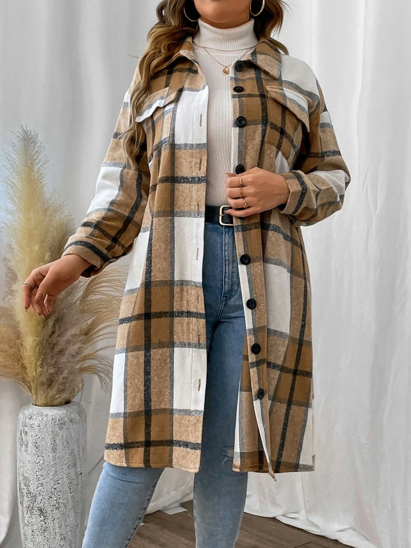 Plaid Drop Shoulder Coat