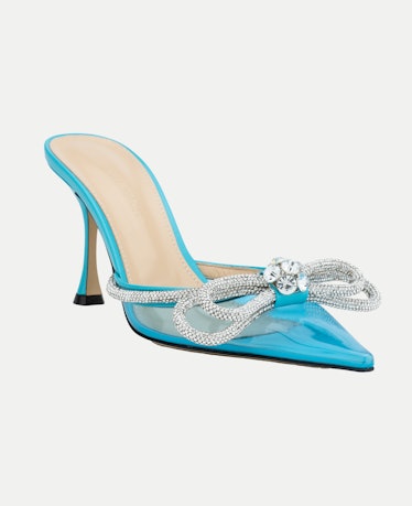 Double-Bow Crystal-Embellished PVC Mules