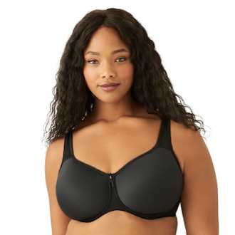 This comfortable t-shirt bra has supportive hook and eye closures, non-slip straps, and a wider back...