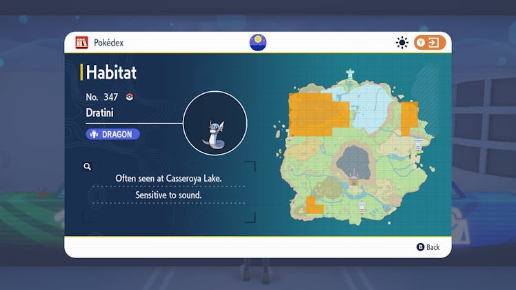 dratini habitat map in scarlet and violet pokedex