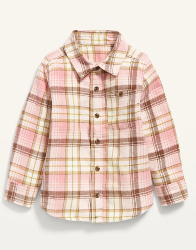 Drop-Shoulder Plaid Flannel Shirt for Toddler Girls in Pink Plaid on sale for Black Friday 2022 at O...