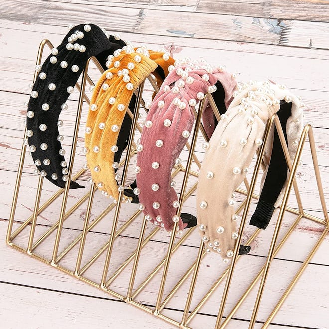 Allucho Wide Top Knot Pearl Headbands (4-Pack)