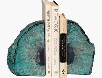 AMOYSTONE Teal Agate Bookends