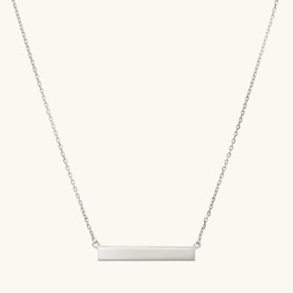 Mejuri white gold engraveable bar necklace