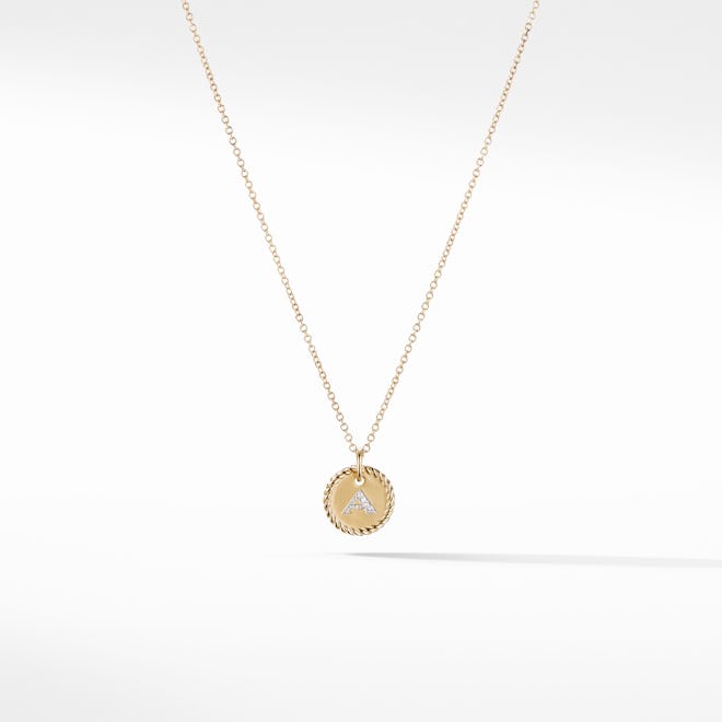 David Yurman gold initial charm necklace with diamonds