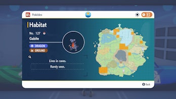 gabite habitat map in scarlet and violet pokedex