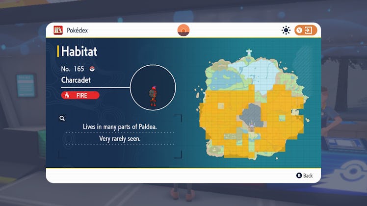 charcadet habitat map in scarlet and violet pokedex