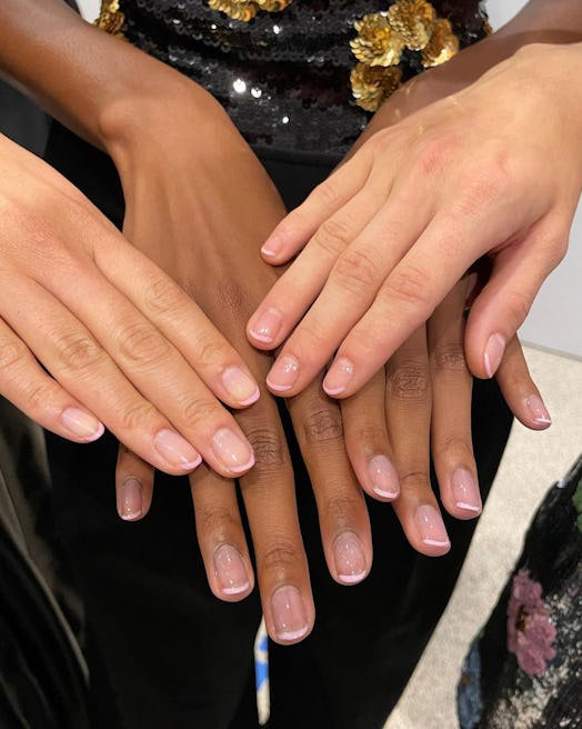 Pink short nail French tips at Brandon Maxwell show 