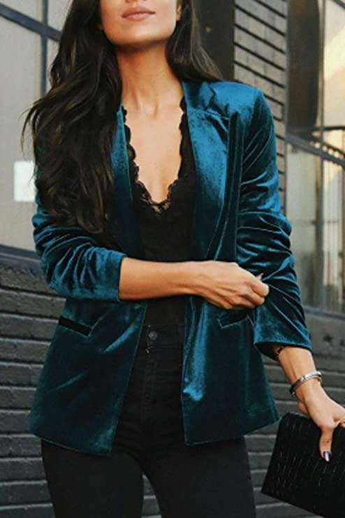 futurino Long Sleeve Velvet Open Front Jacket