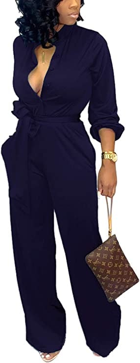 SxClub Elegant Long Sleeve Straight Pant Jumpsuit