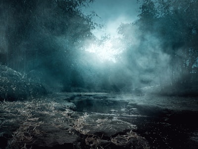 Mist covers a creepy river