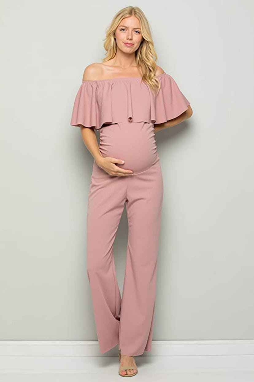 My Bump Ruffle Off Shoulder Materity Jumpsuit