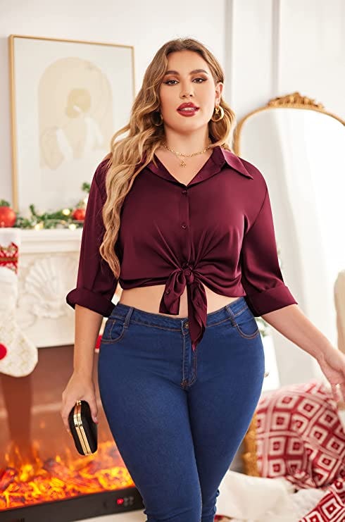 IN&rsquo;VOLAND Button Down Satin Blouse