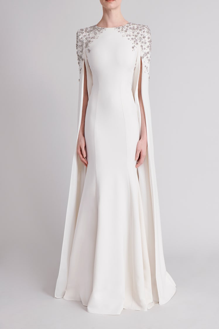 Jenny Packham white crystal cape gown