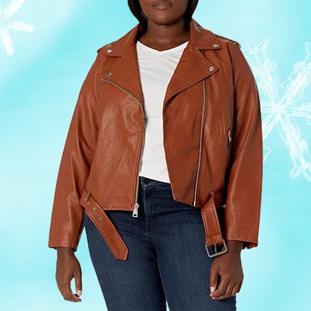 Faux Leather Belted Motorcycle Jacket