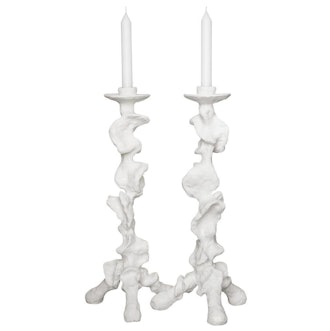 Klemm Modern Frost White Resin Small Candlestick Holders - Set of 2