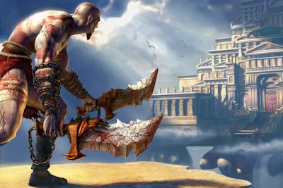 Why does Kratos have blue blades in God of War 2 at the beginning