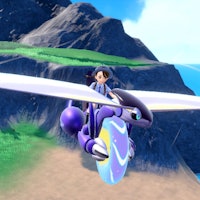 female player riding miraidon in glide mode
