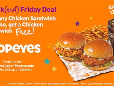 Check out these fast food Black Friday 2022 deals from Popeyes, Wendy's, and more.