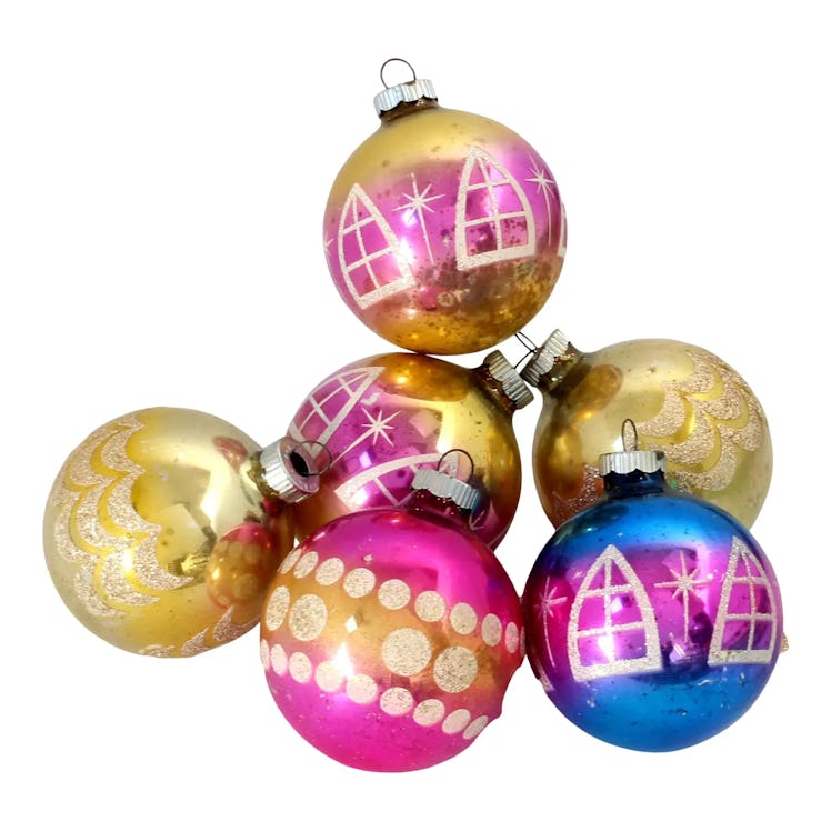 Vintage Glass Ball Ornaments, Set of 6