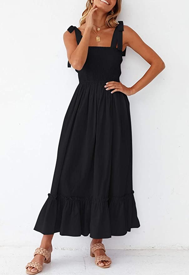 ZESICA Square Neck Ruffle Maxi Dress