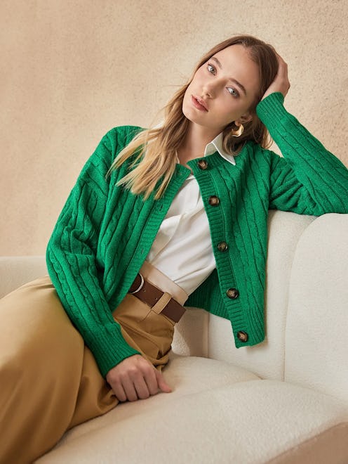 MOTF WOOL-MIX CABLE KNIT CARDIGAN