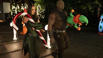 Pom Klementieff as Mantis and Dave Bautista as Drax in Marvel’s Guardians of the Galaxy Holiday Spec...