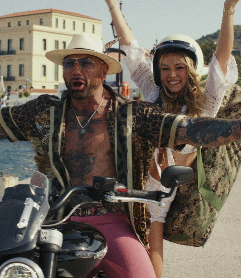 Glass Onion: A Knives Out Mystery: Dave Bautista as Duke and Madelyn Cline as Whiskey