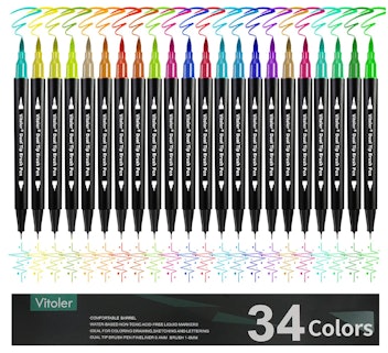 VITOLER Colored Dual Tip Brush Markers & Fine Point Pens 