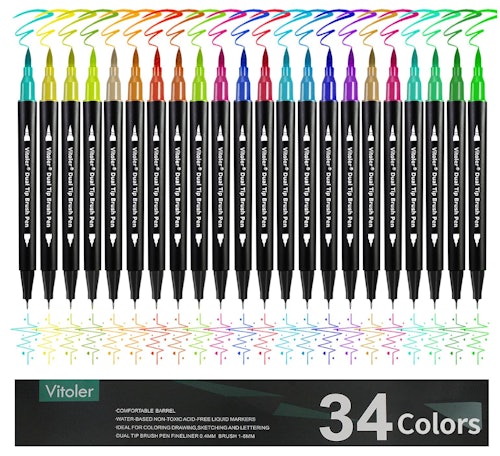 VITOLER Colored Dual Tip Brush Markers & Fine Point Pens 