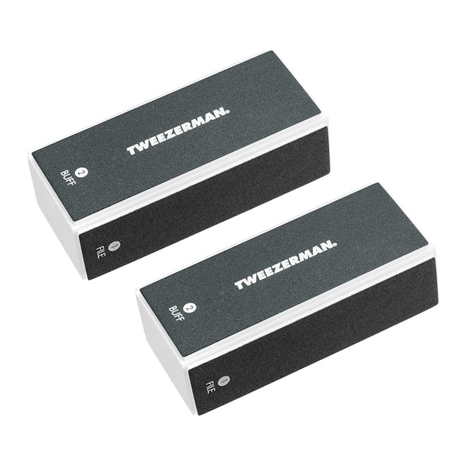 Tweezerman Black Nail Buff is what to put on nails after removing acrylics.