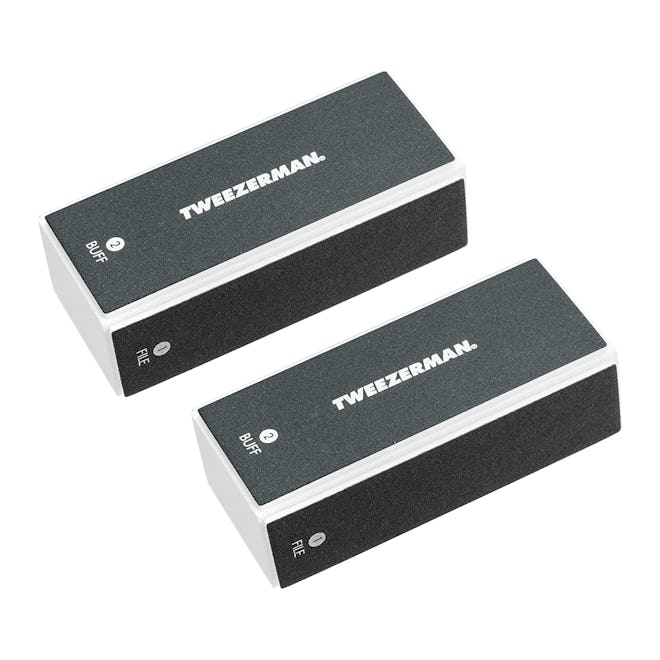 Tweezerman Black Nail Buff is what to put on nails after removing acrylics. 