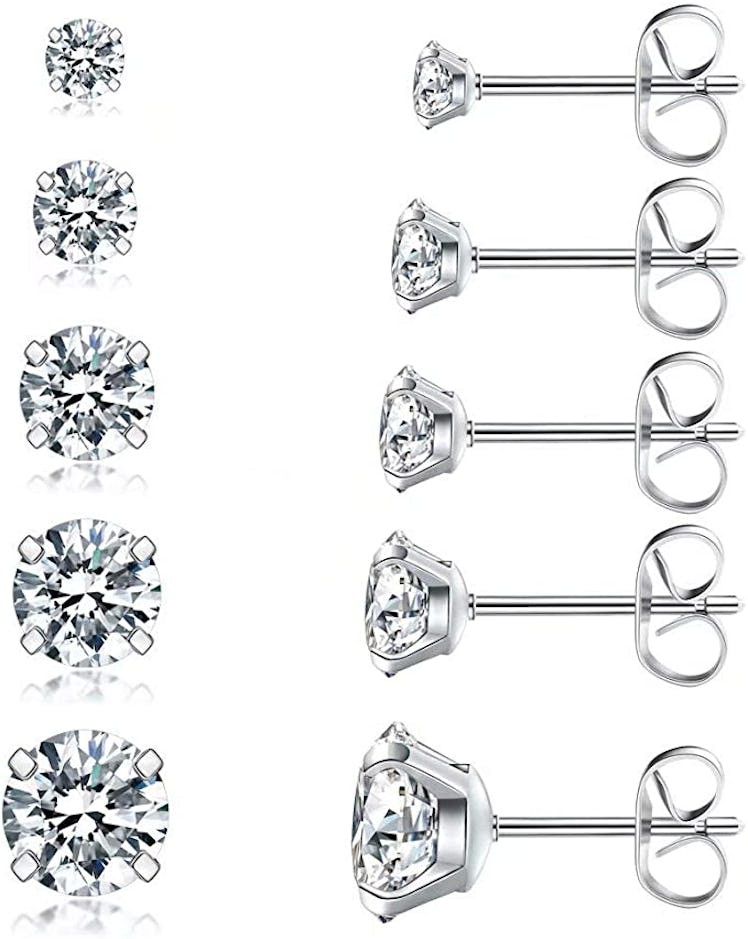 Cubic Zirconia Stud Earrings (5 Pairs)