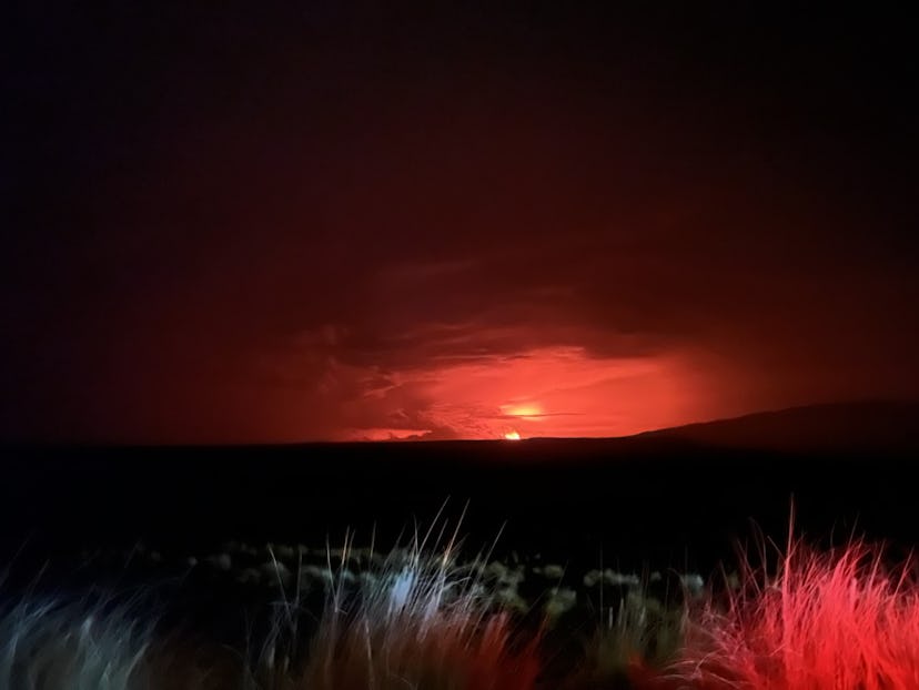 Mauna Loa eruption as viewed from Waikoloa at about 1:25am local time (HST). The eruption is occurri...