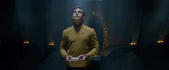 Chris Pine as Captain Kirk in Star Trek Beyond.