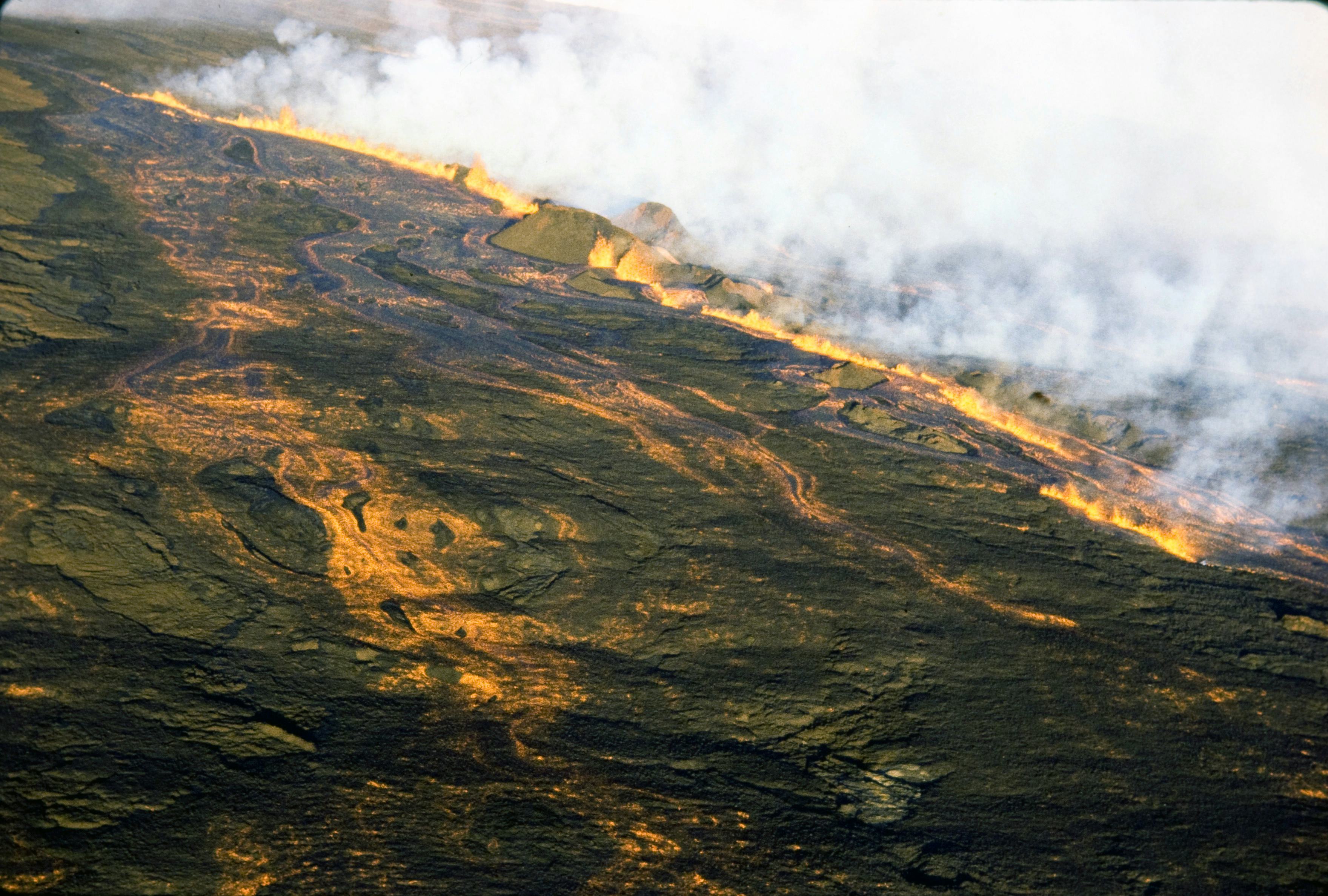 Fissures on the caldera on Mauna Loa during its last eruption in 1984