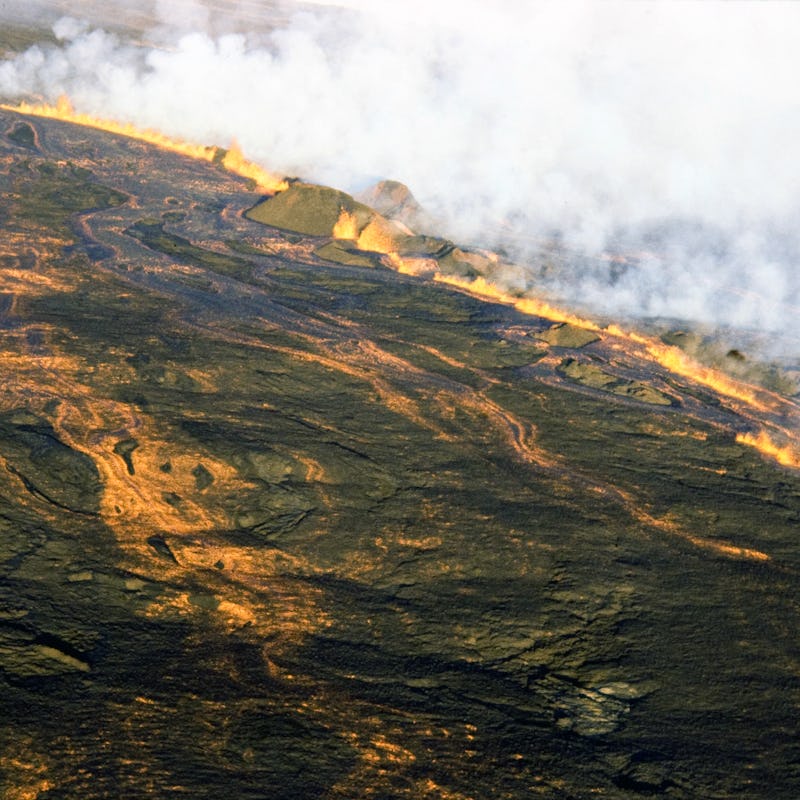 Fissures on the caldera on Mauna Loa during its last eruption in 1984