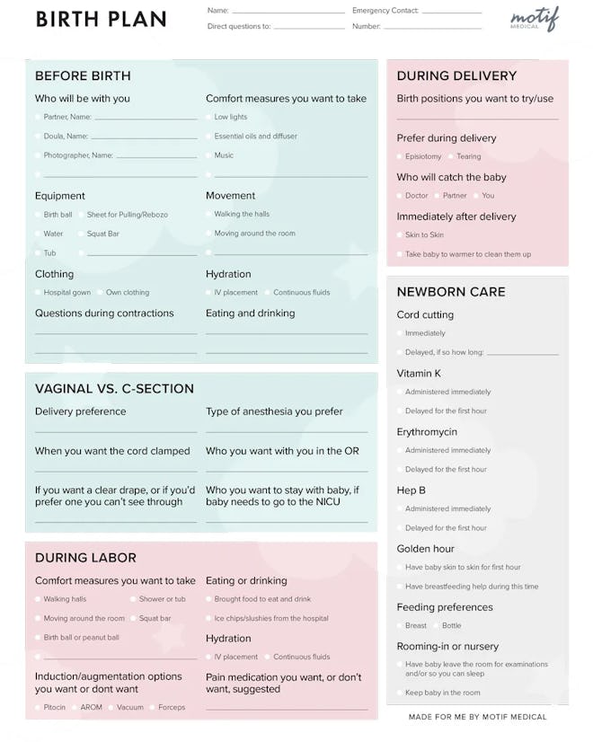 A one page birth plan template to keep things simple