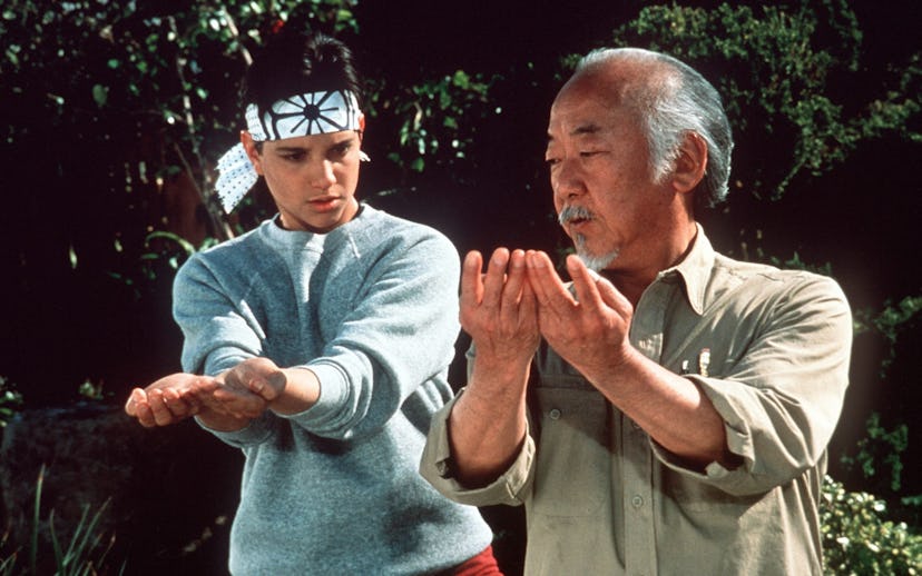 Pat Morita as Mr. Miyagi in The Karate Kid.